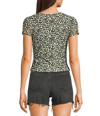 Stevie by Steve Madden Crew Neck Animal Printed Mesh T-Shirt