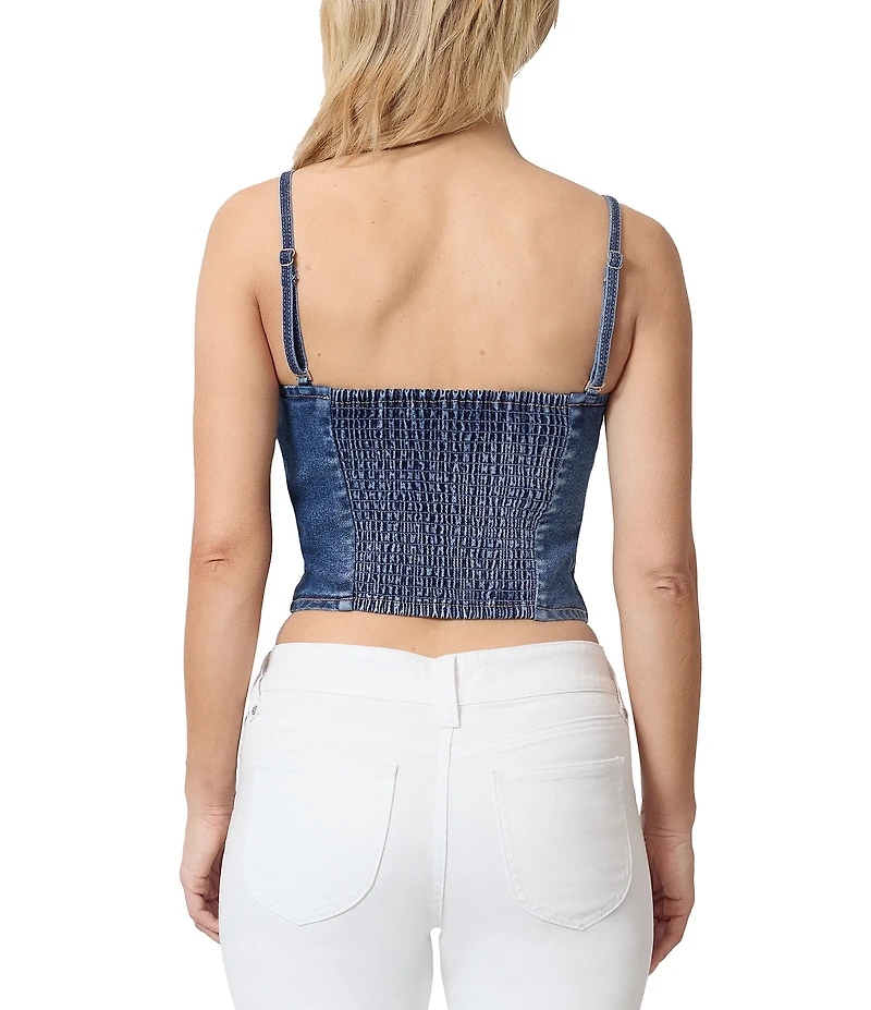 Stevie by Steve Madden Denim Rosette Bustier Sleeveless Cropped Top