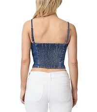 Stevie by Steve Madden Denim Rosette Bustier Sleeveless Cropped Top