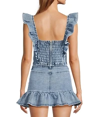 Stevie by Steve Madden Denim Ruffle Sleeve Cropped Top