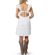 Stevie by Steve Madden Embroidered Flutter Sleeve V-Neck Babydoll Mini Dress