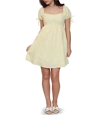 Stevie by Steve Madden Embroidered Short Puff Sleeve Babydoll Dress