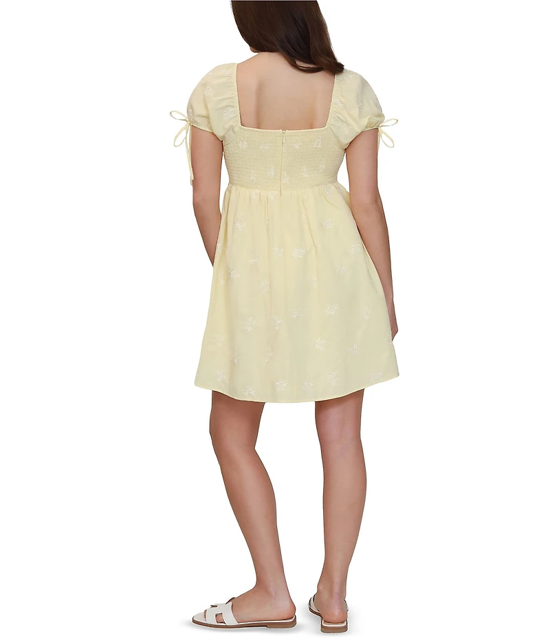 Stevie by Steve Madden Embroidered Short Puff Sleeve Babydoll Dress