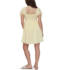 Stevie by Steve Madden Embroidered Short Puff Sleeve Babydoll Dress