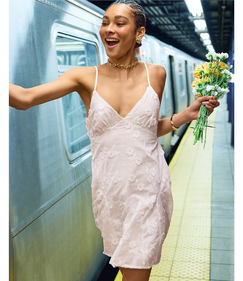 Stevie by Steve Madden Embroidered V-Neck Tie Back Dress