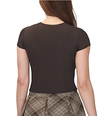 Stevie By Steve Madden Exploded Floral Printed Mesh Short Sleeve Top