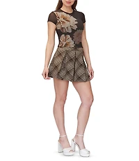 Stevie By Steve Madden Exploded Floral Printed Mesh Short Sleeve Top