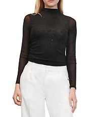 Stevie by Steve Madden Floral Embellished Funnel Neck Long Sleeve Top