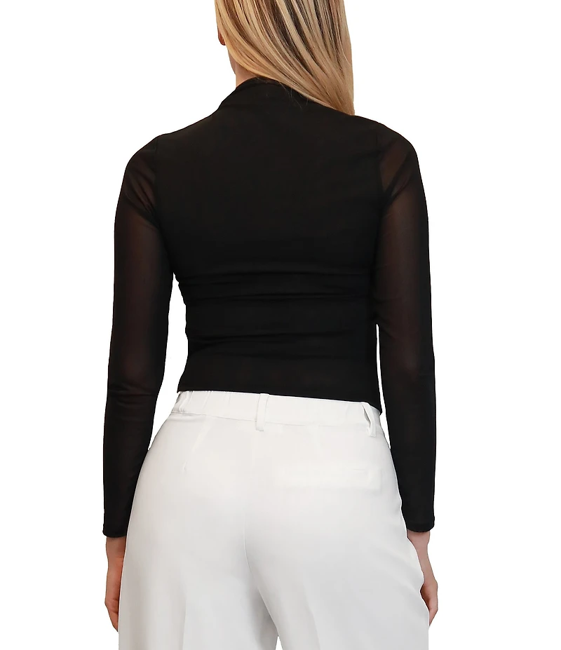 Stevie by Steve Madden Floral Embellished Funnel Neck Long Sleeve Top