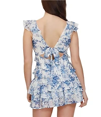 Stevie by Steve Madden Floral Printed Clip Dot V-Neck Ruffled Baby Doll Top