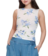 Stevie by Steve Madden Floral Printed Mesh Boat Neck Sleeveless Top