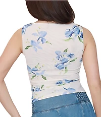 Stevie by Steve Madden Floral Printed Mesh Boat Neck Sleeveless Top