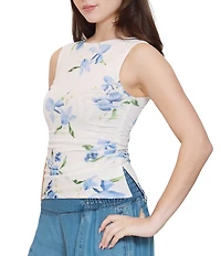 Stevie by Steve Madden Floral Printed Mesh Boat Neck Sleeveless Top