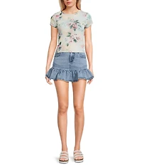 Stevie by Steve Madden Floral Printed Mesh Crew Neck Short Sleeve T-Shirt