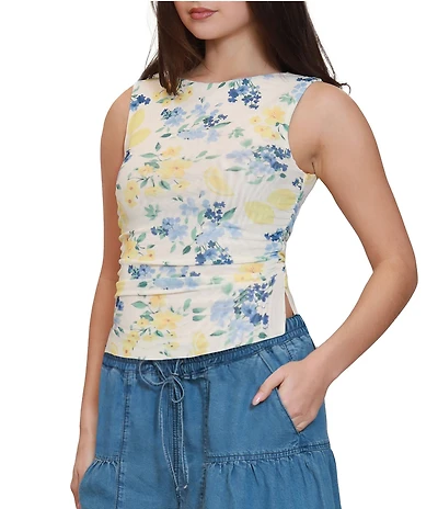 Stevie by Steve Madden Floral Printed Mesh Sleeveless Top