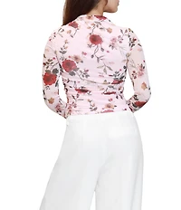 Stevie by Steve Madden Floral Printed Mock Neck Pleated Long Sleeve Top