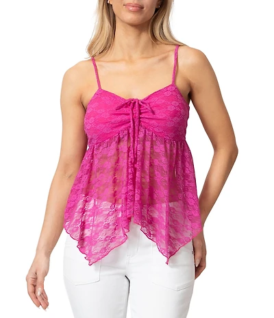 Stevie by Steve Madden Floral Printed Stretch Lace Tie Front Tank Top
