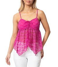 Stevie by Steve Madden Floral Printed Stretch Lace Tie Front Tank Top
