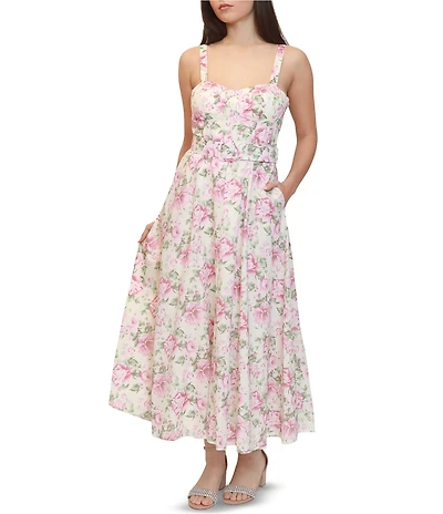 Stevie By Steve Madden Floral Printed Sweetheart Neck Belted Maxi Dress