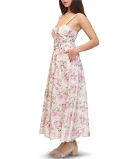 Stevie By Steve Madden Floral Printed Sweetheart Neck Belted Maxi Dress
