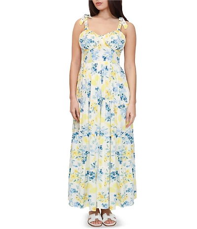Stevie by Steve Madden Floral Printed Sweetheart Neck Tie Shoulder Tiered Maxi Dress