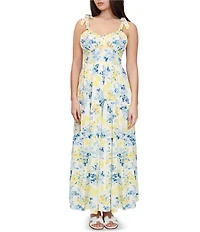 Stevie by Steve Madden Floral Printed Sweetheart Neck Tie Shoulder Tiered Maxi Dress