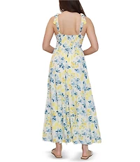 Stevie by Steve Madden Floral Printed Sweetheart Neck Tie Shoulder Tiered Maxi Dress