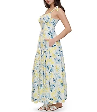 Stevie by Steve Madden Floral Printed Sweetheart Neck Tie Shoulder Tiered Maxi Dress