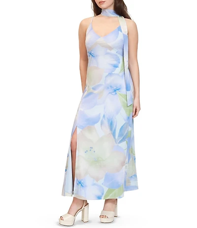 Stevie by Steve Madden Floral Printed V-Neck Scarf Tie Back Dress