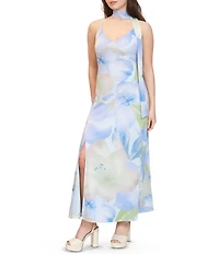Stevie by Steve Madden Floral Printed V-Neck Scarf Tie Back Dress