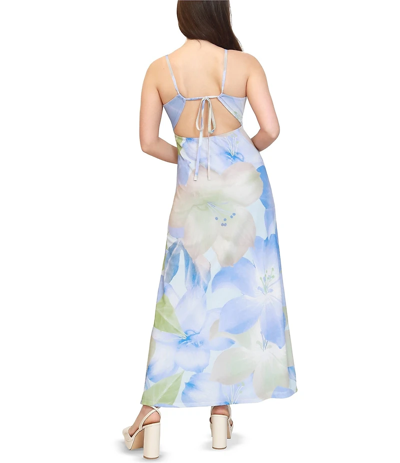Stevie by Steve Madden Floral Printed V-Neck Scarf Tie Back Dress