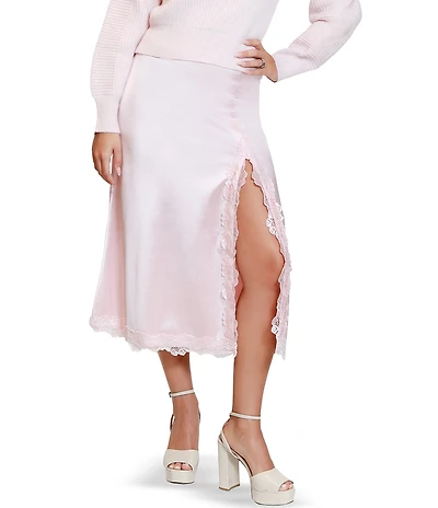 Stevie by Steve Madden Lace Trim Front Slit Midi Skirt