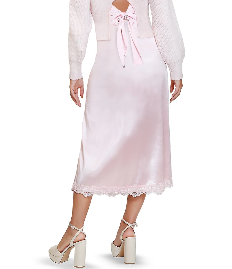 Stevie by Steve Madden Lace Trim Front Slit Midi Skirt