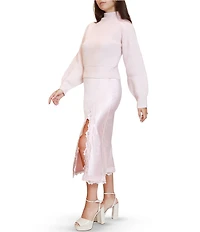 Stevie by Steve Madden Lace Trim Front Slit Midi Skirt