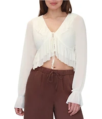 Stevie By Steve Madden Long Sleeve Tie Front Ruffle Top