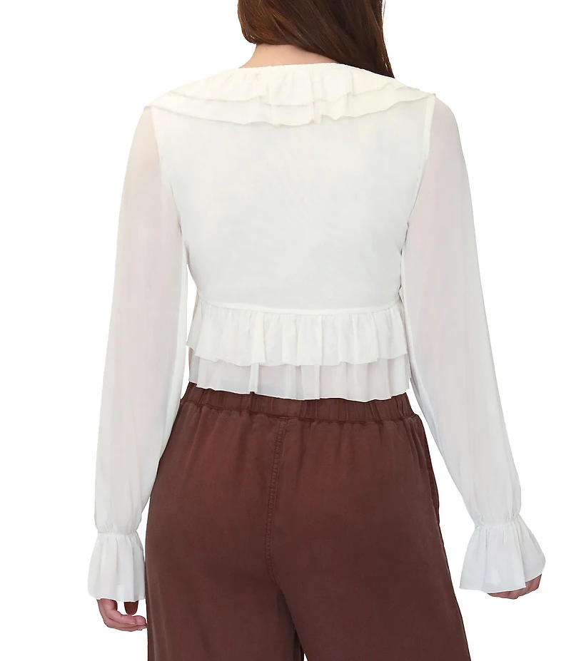 Stevie By Steve Madden Long Sleeve Tie Front Ruffle Top