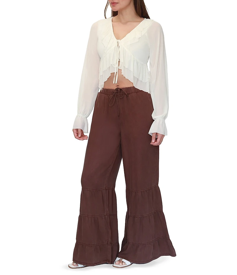 Stevie By Steve Madden Long Sleeve Tie Front Ruffle Top