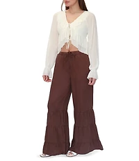 Stevie By Steve Madden Long Sleeve Tie Front Ruffle Top