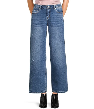 Stevie by Steve Madden Lucy Rhinestone-Embellished High Rise Wide Leg Jeans