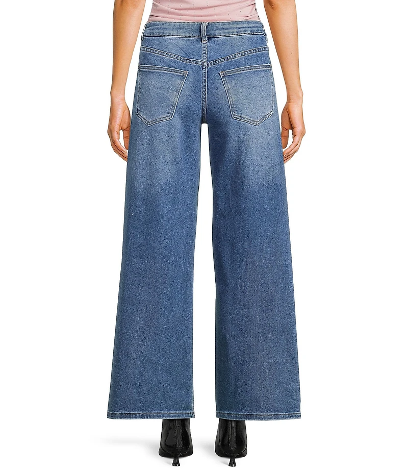 Stevie by Steve Madden Lucy Rhinestone-Embellished High Rise Wide Leg Jeans