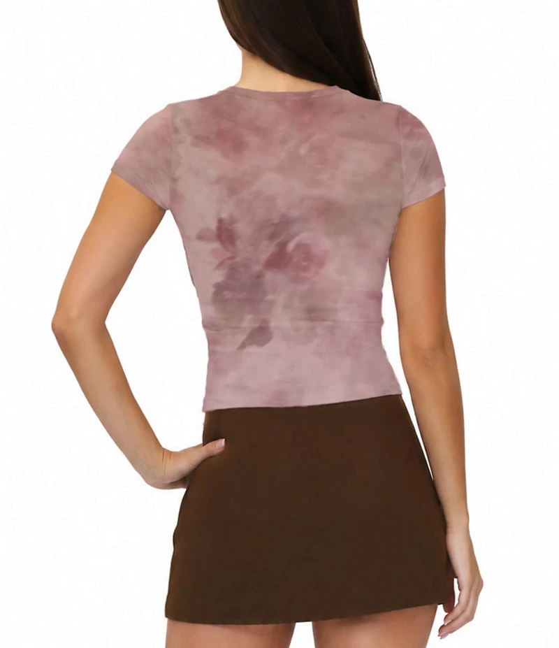 Stevie By Steve Madden Mesh Floral Printed Short Sleeve Tee