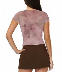 Stevie By Steve Madden Mesh Floral Printed Short Sleeve Tee