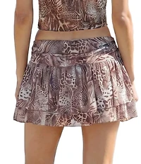 Stevie By Steve Madden Mesh Printed Mini Ruffle Built In Short Skirt