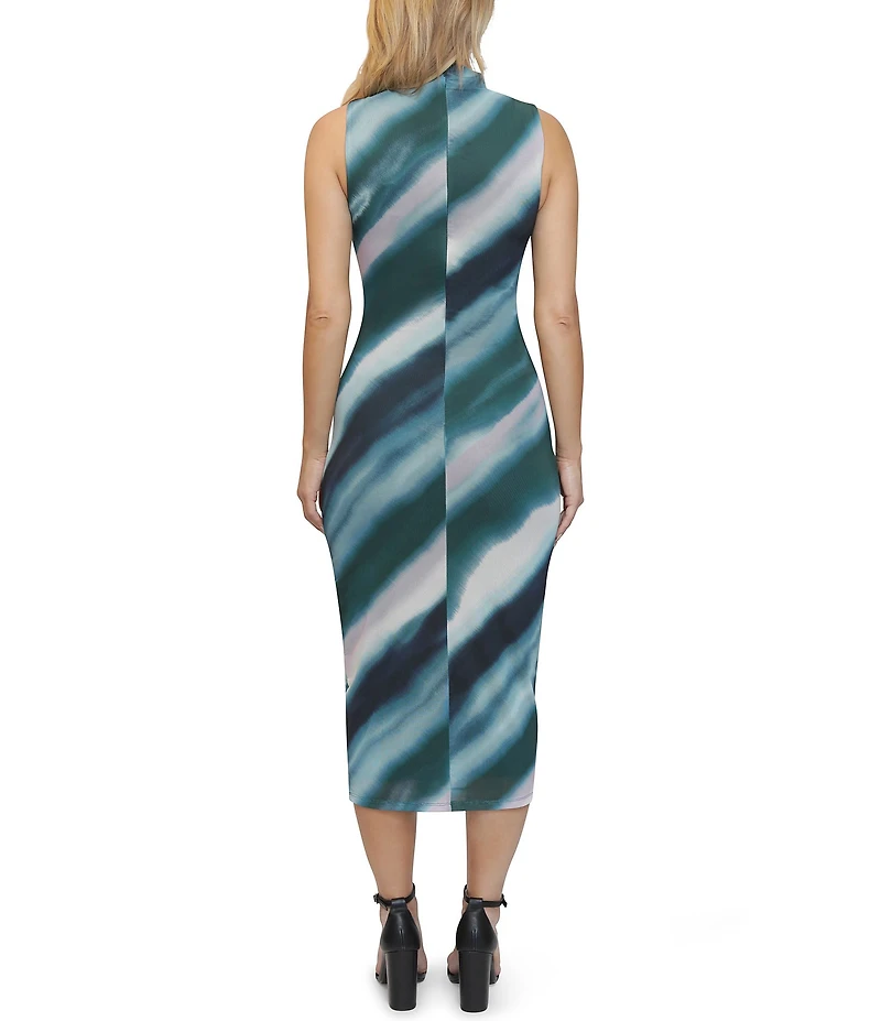 Stevie By Steve Madden Mesh Sleeveless Stripe Funnel Neck Midi Dress