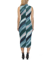 Stevie By Steve Madden Mesh Sleeveless Stripe Funnel Neck Midi Dress