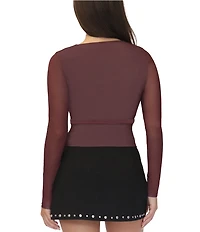 Stevie By Steve Madden Mesh V-Neck Long Sleeve Wrap Tie Front Top