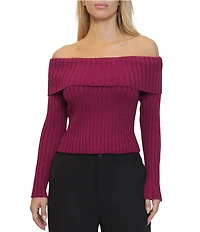 Stevie by Steve Madden Metallic Ribbed Off-The Shoulder Long Sleeve Sweater