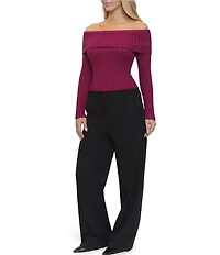 Stevie by Steve Madden Metallic Ribbed Off-The Shoulder Long Sleeve Sweater