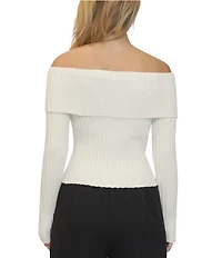 Stevie by Steve Madden Metallic Ribbed Off-The Shoulder Long Sleeve Sweater