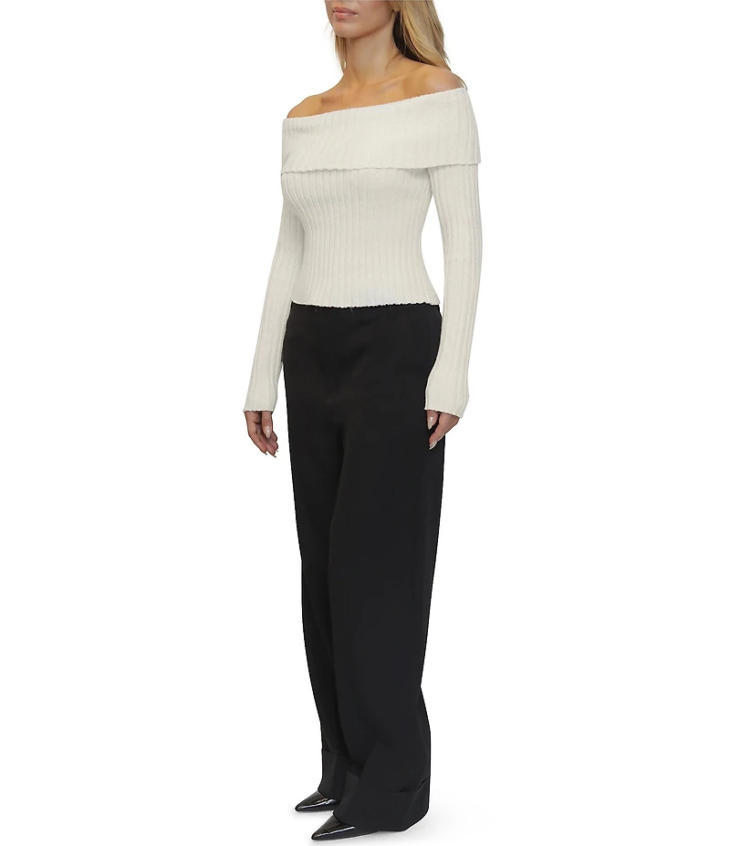 Stevie by Steve Madden Metallic Ribbed Off-The Shoulder Long Sleeve Sweater